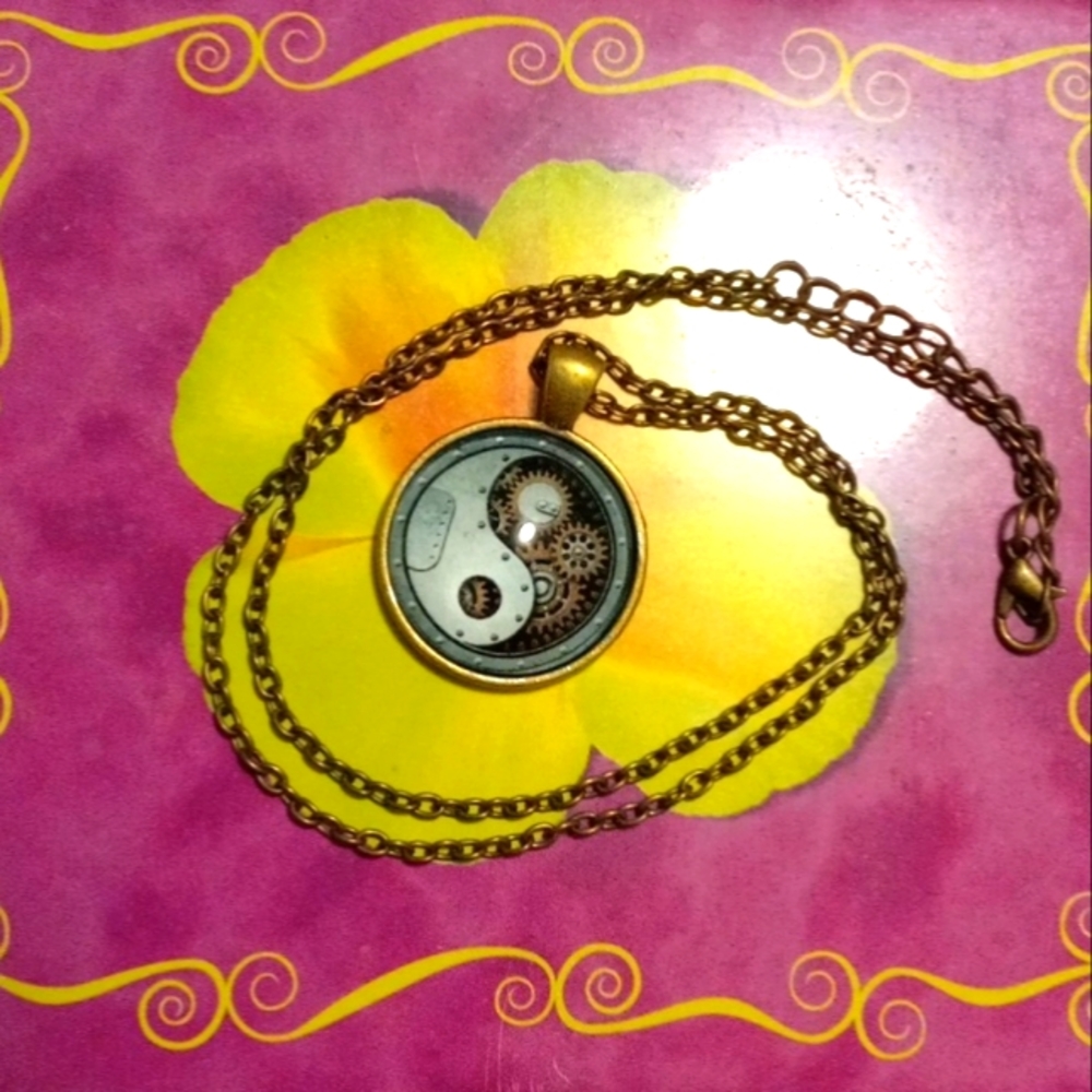 *4/$15 Steam Punk Yin and Yang Bronze Necklace